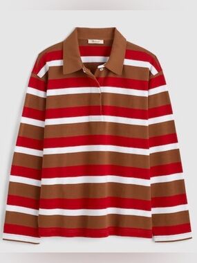 Madewell Brown Red White Striped Rugby Polo